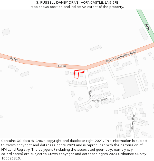 3, RUSSELL DANBY DRIVE, HORNCASTLE, LN9 5FE: Location map and indicative extent of plot