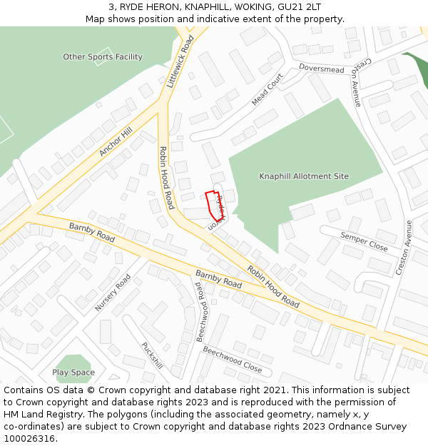 3, RYDE HERON, KNAPHILL, WOKING, GU21 2LT: Location map and indicative extent of plot