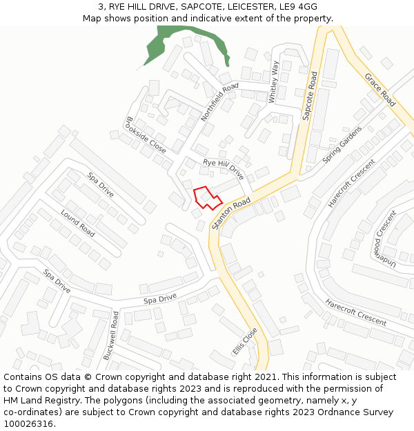 3, RYE HILL DRIVE, SAPCOTE, LEICESTER, LE9 4GG: Location map and indicative extent of plot