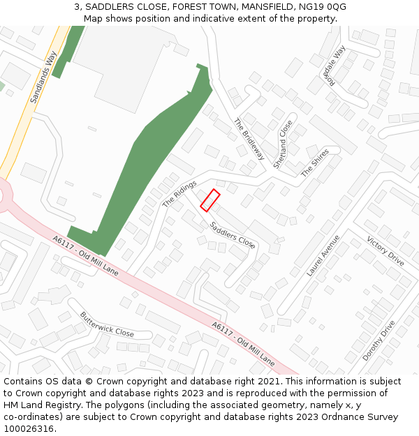 3, SADDLERS CLOSE, FOREST TOWN, MANSFIELD, NG19 0QG: Location map and indicative extent of plot