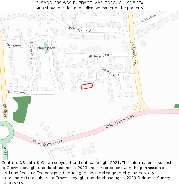 3, SADDLERS WAY, BURBAGE, MARLBOROUGH, SN8 3TX: Location map and indicative extent of plot