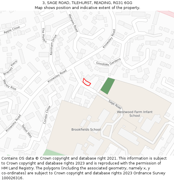 3, SAGE ROAD, TILEHURST, READING, RG31 6GG: Location map and indicative extent of plot