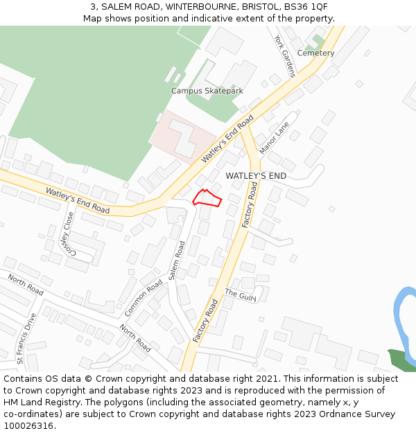 3, SALEM ROAD, WINTERBOURNE, BRISTOL, BS36 1QF: Location map and indicative extent of plot