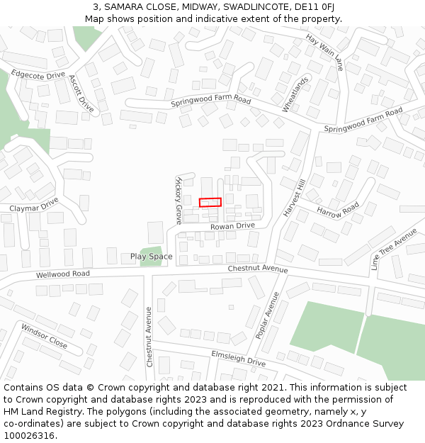 3, SAMARA CLOSE, MIDWAY, SWADLINCOTE, DE11 0FJ: Location map and indicative extent of plot
