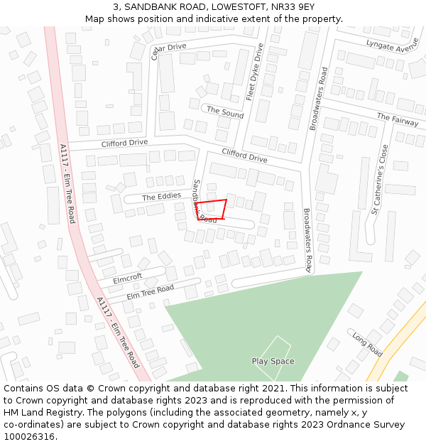 3, SANDBANK ROAD, LOWESTOFT, NR33 9EY: Location map and indicative extent of plot