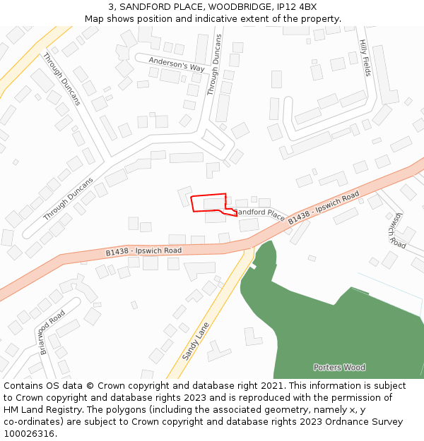 3, SANDFORD PLACE, WOODBRIDGE, IP12 4BX: Location map and indicative extent of plot