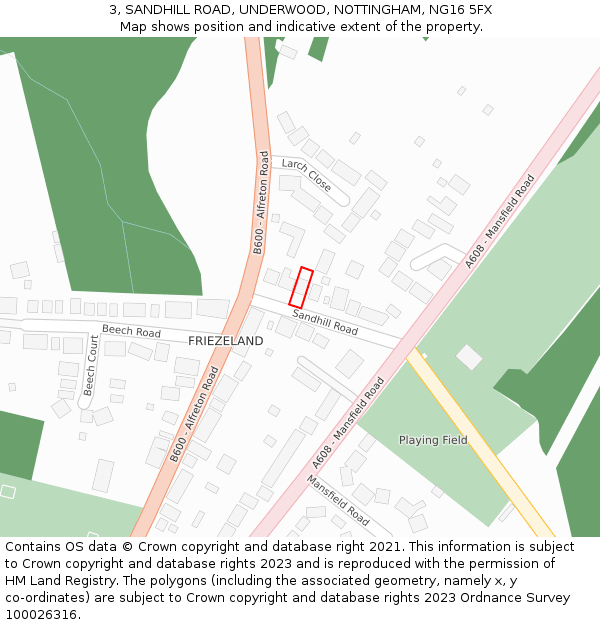 3, SANDHILL ROAD, UNDERWOOD, NOTTINGHAM, NG16 5FX: Location map and indicative extent of plot