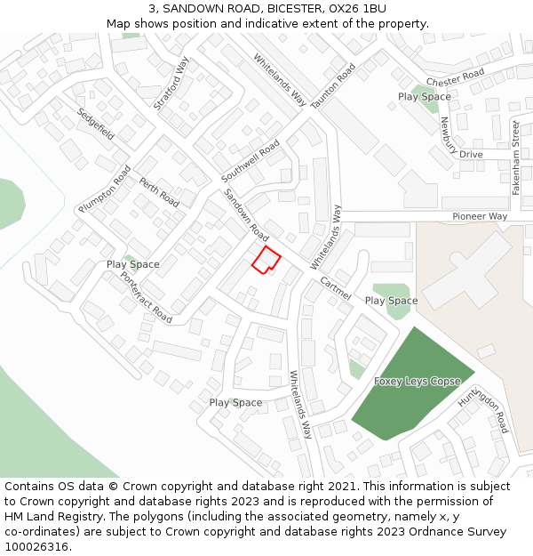 3, SANDOWN ROAD, BICESTER, OX26 1BU: Location map and indicative extent of plot