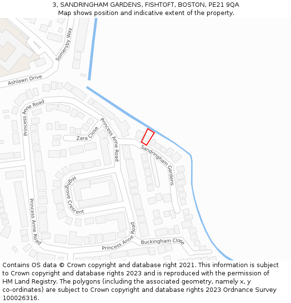3, SANDRINGHAM GARDENS, FISHTOFT, BOSTON, PE21 9QA: Location map and indicative extent of plot