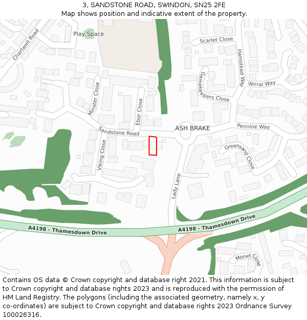 3, SANDSTONE ROAD, SWINDON, SN25 2FE: Location map and indicative extent of plot