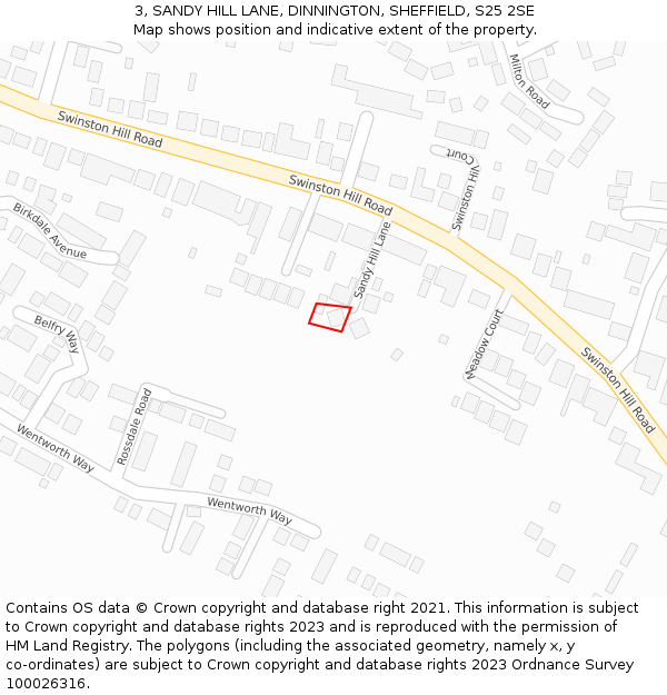 3, SANDY HILL LANE, DINNINGTON, SHEFFIELD, S25 2SE: Location map and indicative extent of plot