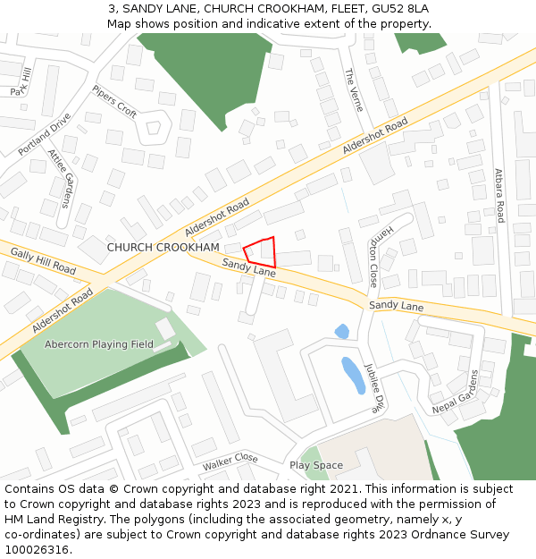 3, SANDY LANE, CHURCH CROOKHAM, FLEET, GU52 8LA: Location map and indicative extent of plot