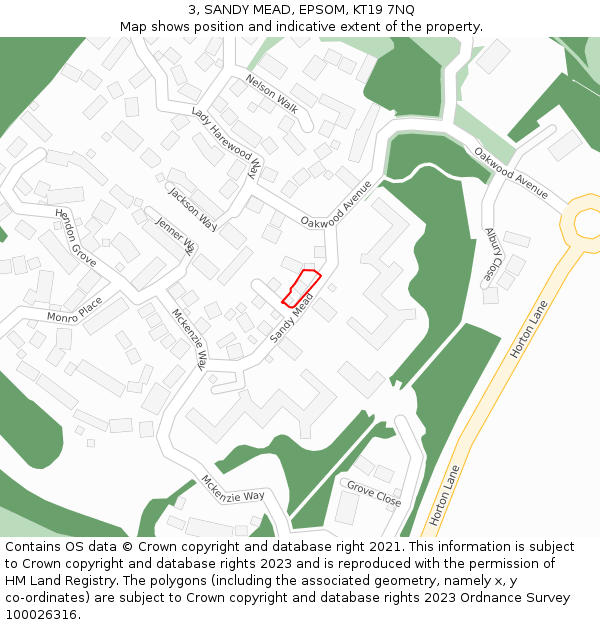 3, SANDY MEAD, EPSOM, KT19 7NQ: Location map and indicative extent of plot