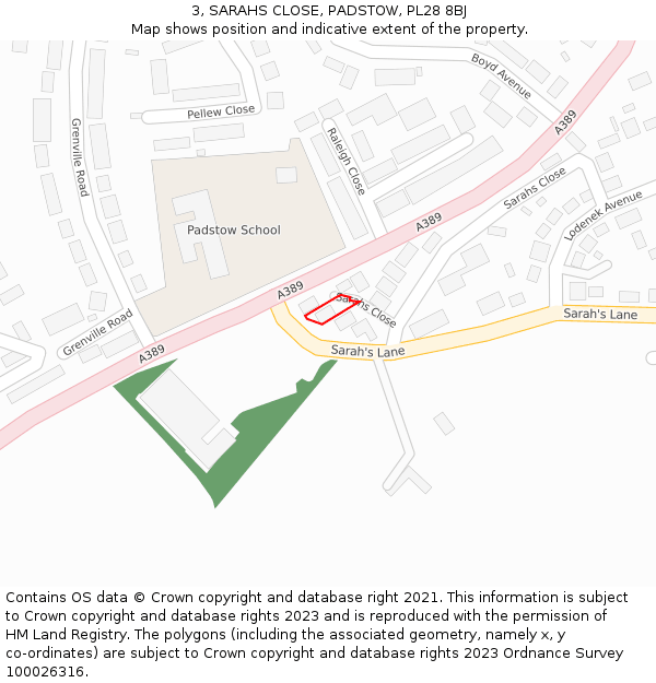 3, SARAHS CLOSE, PADSTOW, PL28 8BJ: Location map and indicative extent of plot