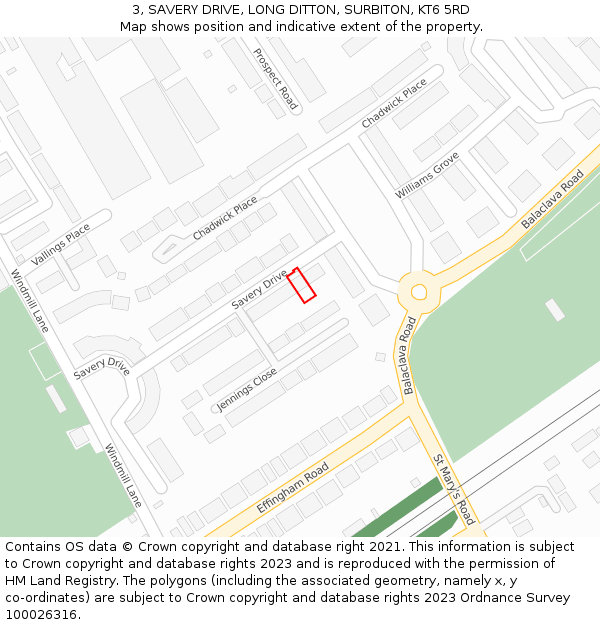 3, SAVERY DRIVE, LONG DITTON, SURBITON, KT6 5RD: Location map and indicative extent of plot