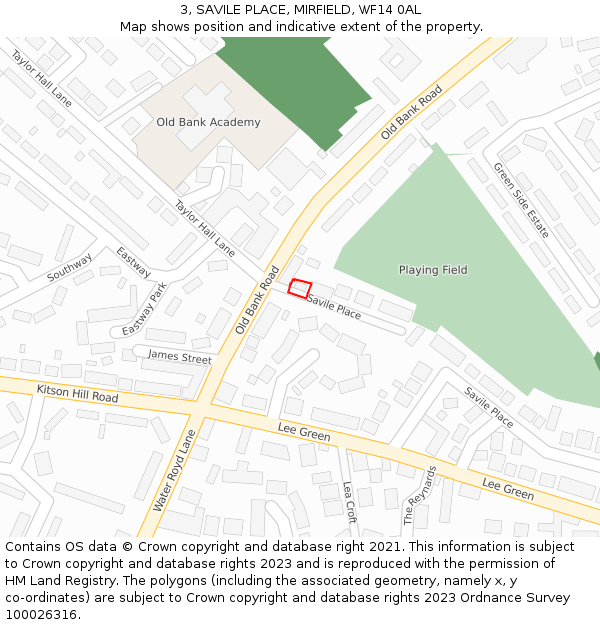 3, SAVILE PLACE, MIRFIELD, WF14 0AL: Location map and indicative extent of plot
