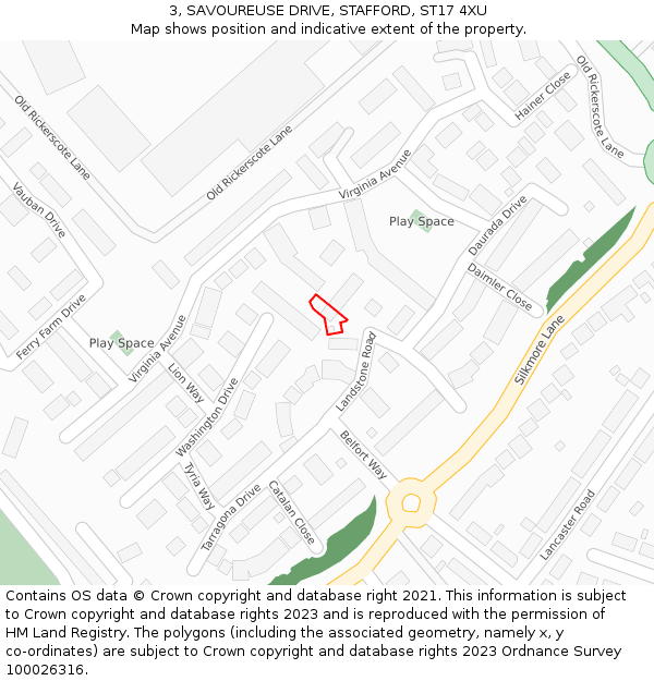 3, SAVOUREUSE DRIVE, STAFFORD, ST17 4XU: Location map and indicative extent of plot