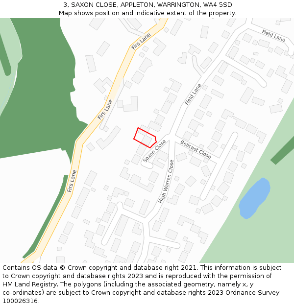 3, SAXON CLOSE, APPLETON, WARRINGTON, WA4 5SD: Location map and indicative extent of plot