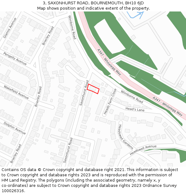 3, SAXONHURST ROAD, BOURNEMOUTH, BH10 6JD: Location map and indicative extent of plot