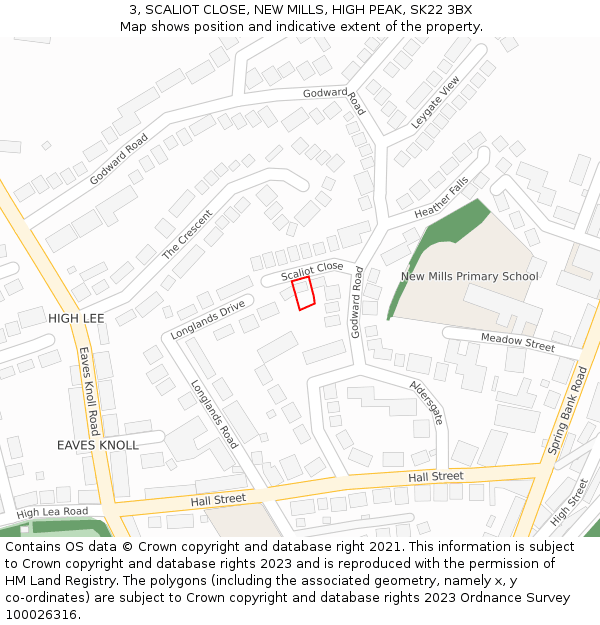 3, SCALIOT CLOSE, NEW MILLS, HIGH PEAK, SK22 3BX: Location map and indicative extent of plot