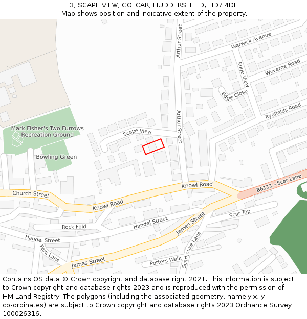 3, SCAPE VIEW, GOLCAR, HUDDERSFIELD, HD7 4DH: Location map and indicative extent of plot