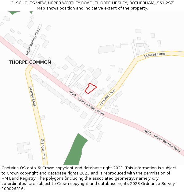 3, SCHOLES VIEW, UPPER WORTLEY ROAD, THORPE HESLEY, ROTHERHAM, S61 2SZ: Location map and indicative extent of plot