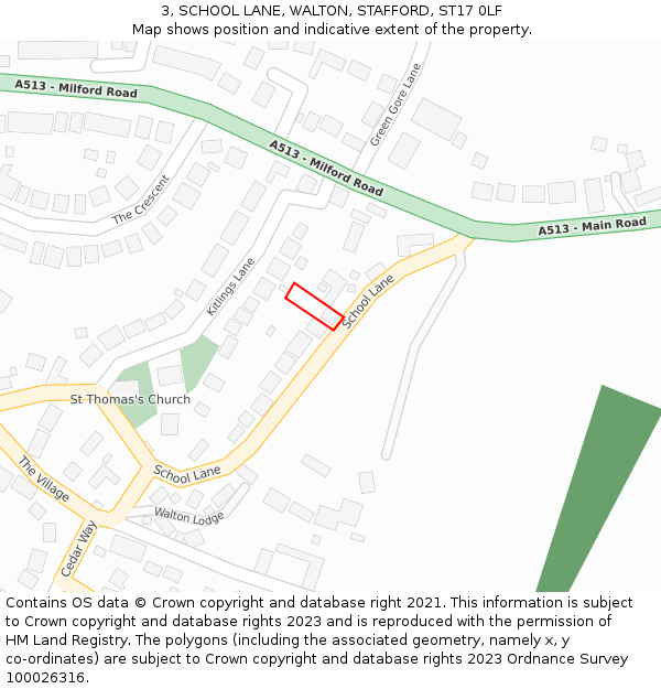 3, SCHOOL LANE, WALTON, STAFFORD, ST17 0LF: Location map and indicative extent of plot