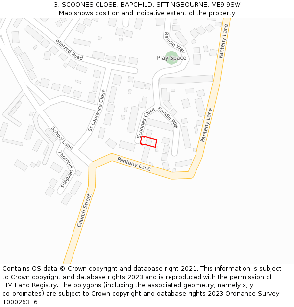 3, SCOONES CLOSE, BAPCHILD, SITTINGBOURNE, ME9 9SW: Location map and indicative extent of plot