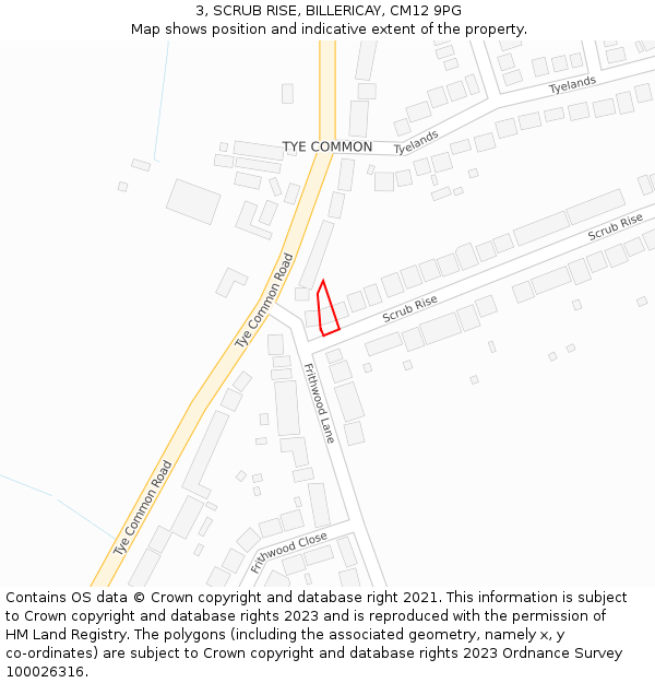 3, SCRUB RISE, BILLERICAY, CM12 9PG: Location map and indicative extent of plot
