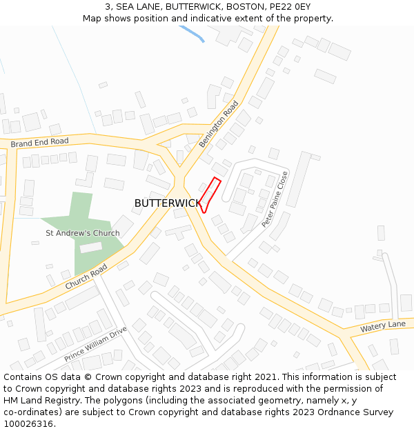 3, SEA LANE, BUTTERWICK, BOSTON, PE22 0EY: Location map and indicative extent of plot