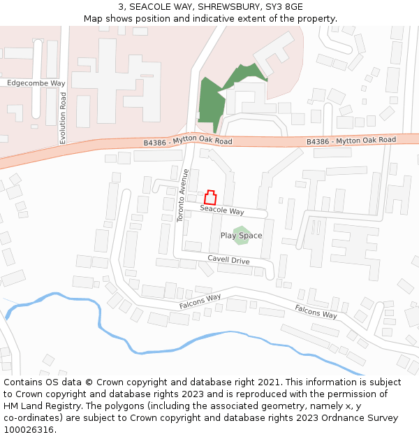 3, SEACOLE WAY, SHREWSBURY, SY3 8GE: Location map and indicative extent of plot