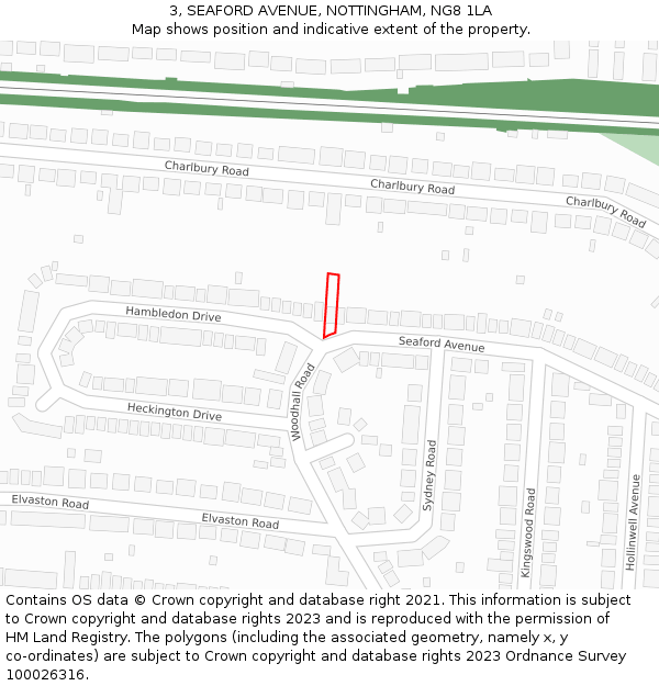 3, SEAFORD AVENUE, NOTTINGHAM, NG8 1LA: Location map and indicative extent of plot