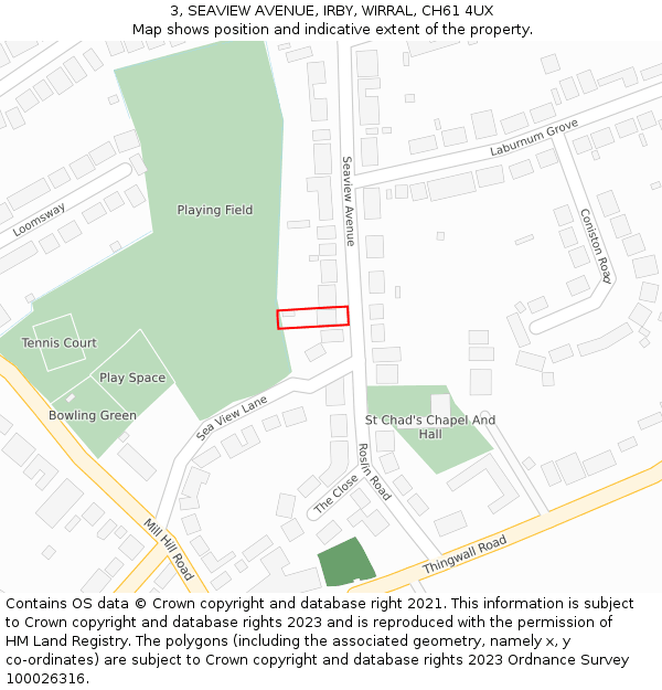 3, SEAVIEW AVENUE, IRBY, WIRRAL, CH61 4UX: Location map and indicative extent of plot