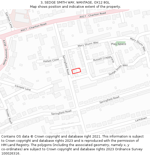 3, SEDGE SMITH WAY, WANTAGE, OX12 8GL: Location map and indicative extent of plot