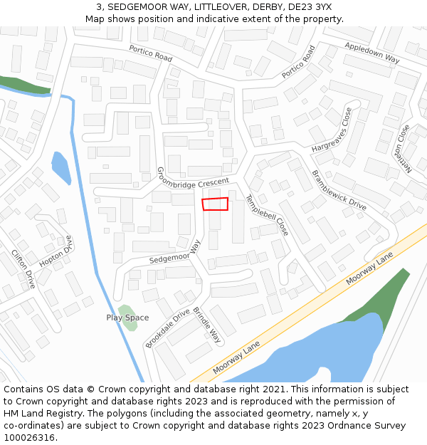 3, SEDGEMOOR WAY, LITTLEOVER, DERBY, DE23 3YX: Location map and indicative extent of plot
