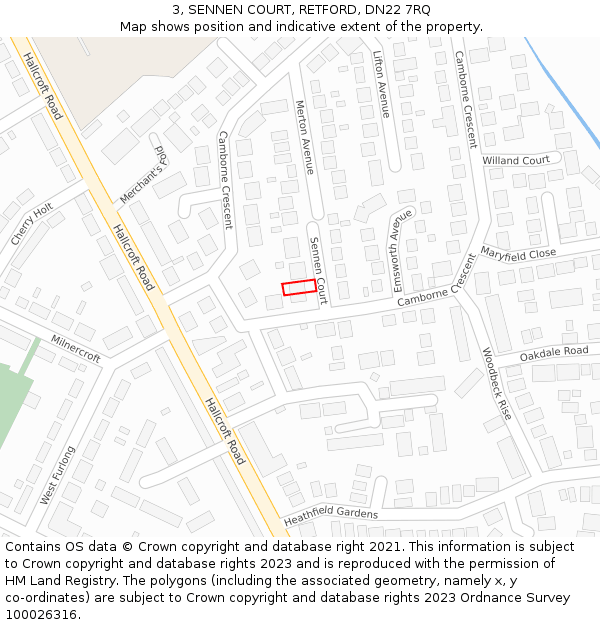 3, SENNEN COURT, RETFORD, DN22 7RQ: Location map and indicative extent of plot