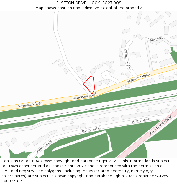 3, SETON DRIVE, HOOK, RG27 9QS: Location map and indicative extent of plot