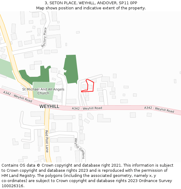 3, SETON PLACE, WEYHILL, ANDOVER, SP11 0PP: Location map and indicative extent of plot