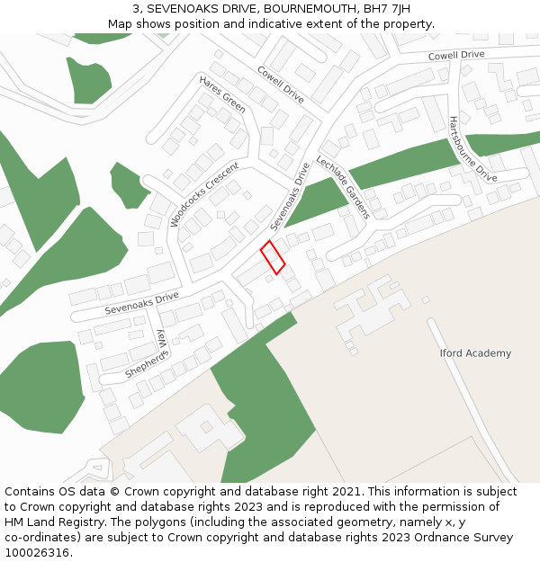 3, SEVENOAKS DRIVE, BOURNEMOUTH, BH7 7JH: Location map and indicative extent of plot
