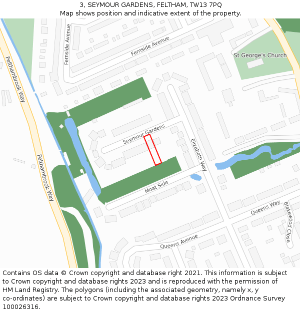 3, SEYMOUR GARDENS, FELTHAM, TW13 7PQ: Location map and indicative extent of plot