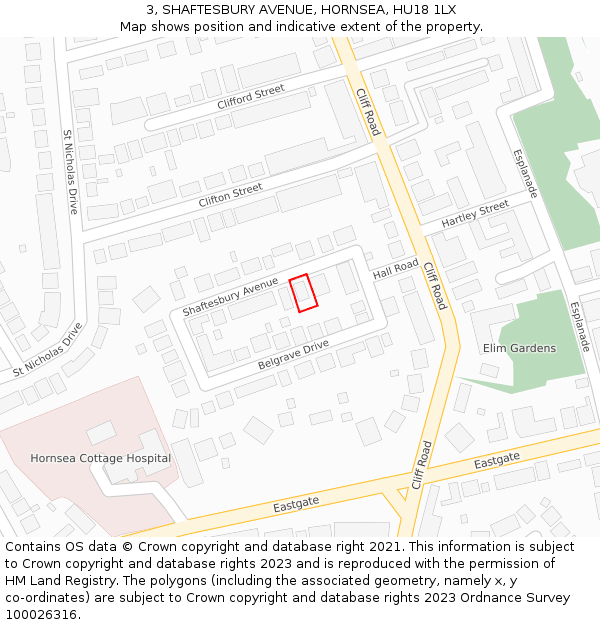3, SHAFTESBURY AVENUE, HORNSEA, HU18 1LX: Location map and indicative extent of plot