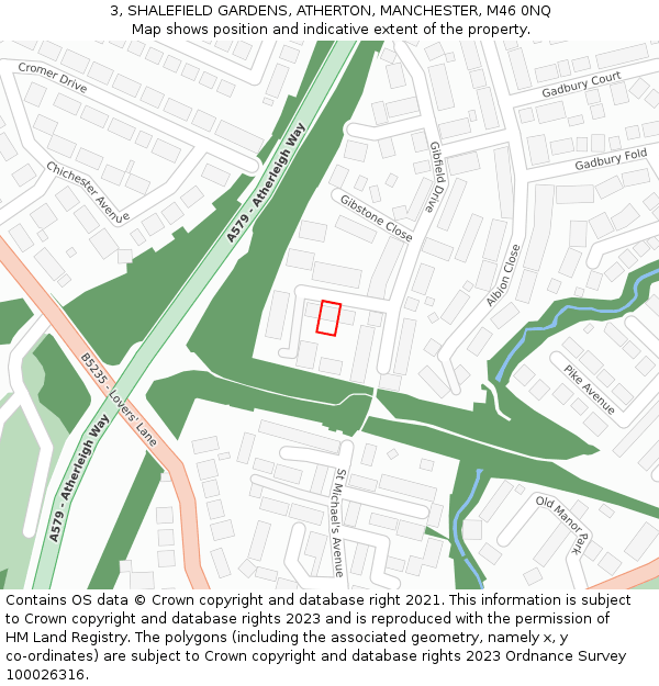 3, SHALEFIELD GARDENS, ATHERTON, MANCHESTER, M46 0NQ: Location map and indicative extent of plot