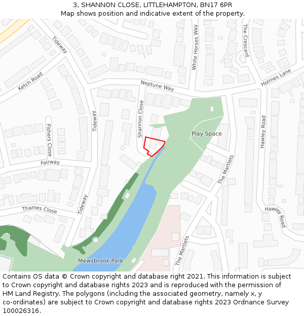 3, SHANNON CLOSE, LITTLEHAMPTON, BN17 6PR: Location map and indicative extent of plot