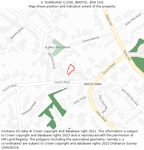 3, SHARLAND CLOSE, BRISTOL, BS9 1HZ: Location map and indicative extent of plot