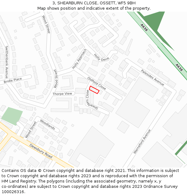 3, SHEARBURN CLOSE, OSSETT, WF5 9BH: Location map and indicative extent of plot
