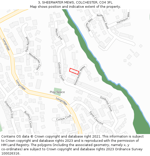 3, SHEERWATER MEWS, COLCHESTER, CO4 3FL: Location map and indicative extent of plot
