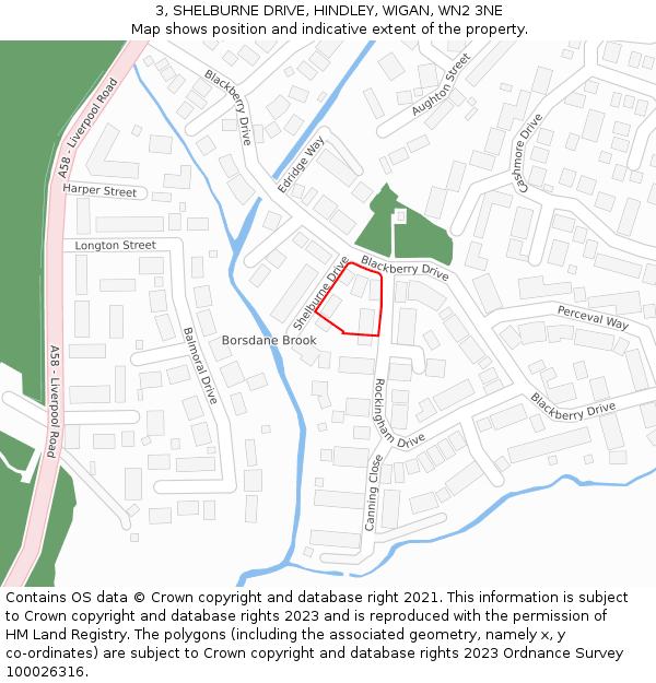 3, SHELBURNE DRIVE, HINDLEY, WIGAN, WN2 3NE: Location map and indicative extent of plot