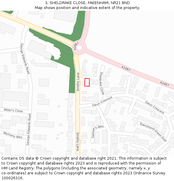 3, SHELDRAKE CLOSE, FAKENHAM, NR21 8ND: Location map and indicative extent of plot