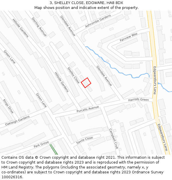 3, SHELLEY CLOSE, EDGWARE, HA8 8DX: Location map and indicative extent of plot