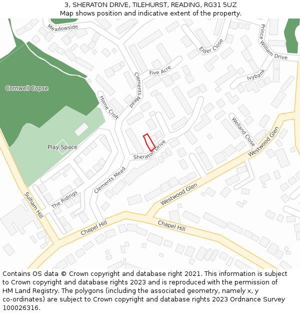 3, SHERATON DRIVE, TILEHURST, READING, RG31 5UZ: Location map and indicative extent of plot